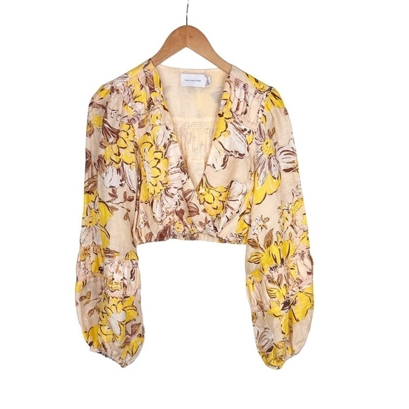 NWOT Significant Other top linen yellow flower crop blouse shirt Aisha Revolve 4 - Picture 11 of 15